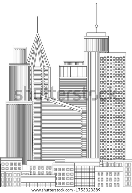 Coloring Page Skyscrapers Apartment Buildings City Stock Vector Royalty Free 1753323389