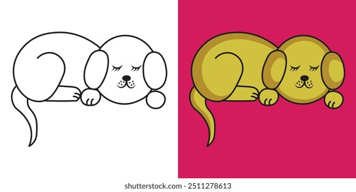 Dibujo para colorear de un perro dormido