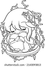 coloring page sleeping girl cute kawaii style anime cartoon drawing illustration vector