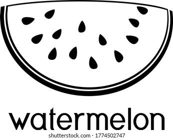 Coloring page. Slice of watermelon with black seeds