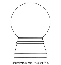 Coloring page snow globe, thin line art. A Christmas gift. Winter decor. Hand drawn vector illustration. Isolated simple doodle element. Coloring book for children and adults.