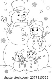 Coloring page a snowman family