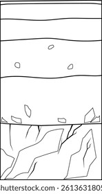 Coloring page with soil profile. Scheme of a cross section of a soil, revealing horizons