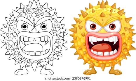 Coloring page of a spiky cartoon monster germ