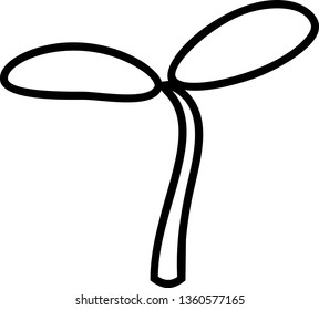 Coloring page with sprout with two leaves isolated on white background