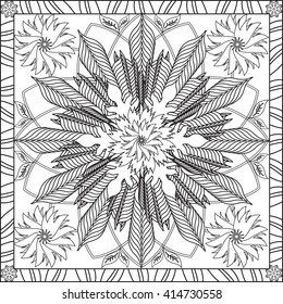 Coloring Page in Square Format for Adults, Flower Foliage Design
