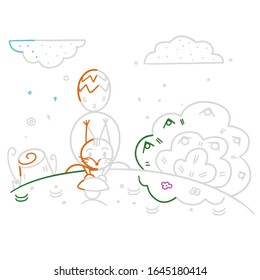 Coloring page squirrel and mushroom kids vector illustration

