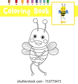 Coloring page of standing Bee animals for preschool kids activity educational worksheet. Vector Illustration.