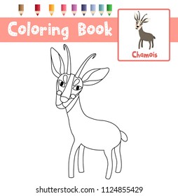 Coloring page of Standing Chamois animals for preschool kids activity educational worksheet. Vector Illustration.