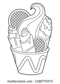 Coloring Page Stir-fried Ice Cream. Thai Rolled Ice Cream.