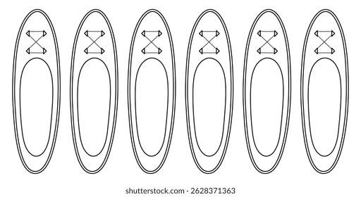 Página colorida com conjunto de desenho de vetor de contorno de verão de prancha de surfe. Ideal para entreter crianças, praia, verão, atividade, esportes e design em preto e branco ao ar livre.