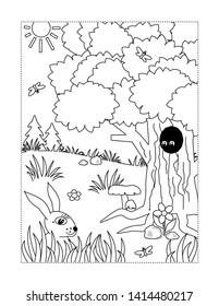 Coloring page with summer, spring or autumn outdoor scene