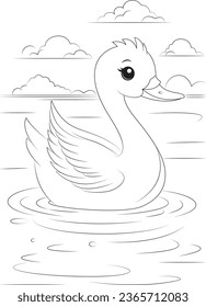 Coloring page a swan gliding on a pond
