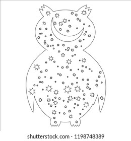 Coloring page with symbol moon, sun, owl. coloring book for adult, antistress, album, wall mural, art, tattoo. Black and white outline illustration.