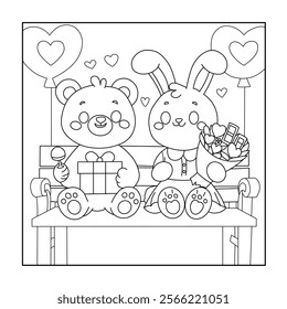 Coloring Page teddy bear gives gift box

