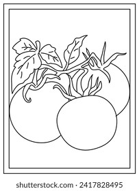 Página de coloreado de tomates, vector lineal vegetal 