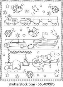 coloring page with toys