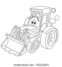 Coloring page of tractor (bulldozer). Cartoon vehicle transport. Coloring book design for kids and children.