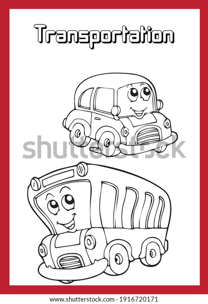Coloring Page Transportation Car Bus Stock Vector (Royalty Free) 1916720171