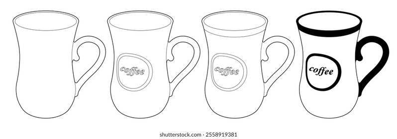 Coloring page. Turkish coffee mug. Mockup. Vector illustration. Set.