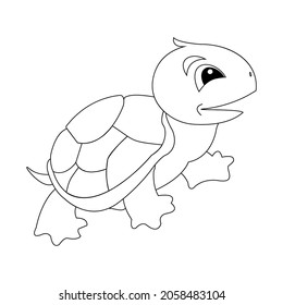 Coloring page Turtle animal, black and white cute hand drawn doodle illustration. kid print educational game page