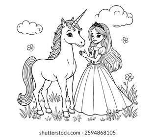 Coloring page The Unicorn and Princess