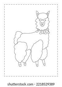 Coloring Page Vector Backdround Illustration, Landscape with Llama