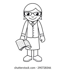 Coloring page: vector Illustration of a black and white outline image of teacher with a book