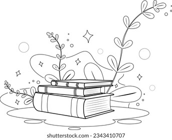 Coloring page. A Vector Illustration of Books