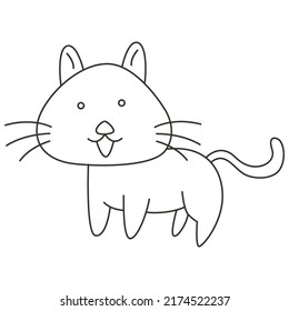 Coloring page vector illustration of cute cat smiling happy with unique pose