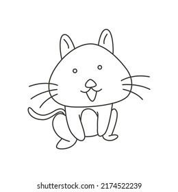 Ilustración vectorial de página de color del gato lindo sonriendo feliz con una pose única