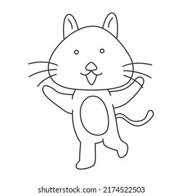 Coloring page vector illustration of cute cat smiling happy with unique pose