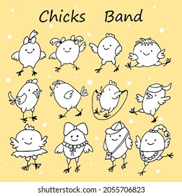 coloring page vector line art baby chicken set hand drawn illustration
