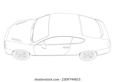Coloring page vector line art for book and drawing. Black contour sketch illustrate Isolated on white background. High speed drive vehicle. Graphic element. Illustration car. Stroke without fill.