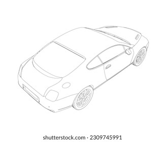 Coloring page vector line art for book and drawing. Black contour sketch illustrate Isolated on white background. High speed drive vehicle. Graphic element. Illustration car. Stroke without fill.