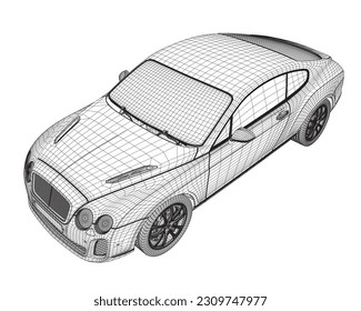 Coloring page vector line art for book and drawing. Black wireframe illustrate Isolated on white background. High speed drive vehicle. Graphic element. Illustration car. Stroke without fill. 3D..