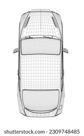 Coloring page vector line art for book and drawing. Black wireframe illustrate Isolated on white background. High speed drive vehicle. Graphic element. Illustration car. Stroke without fill. 3D..