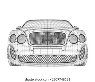 Coloring page vector line art for book and drawing. Black wireframe illustrate Isolated on white background. High speed drive vehicle. Graphic element. Illustration car. Stroke without fill. 3D..