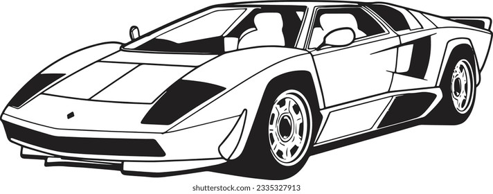 Coloración de la línea vectorial de la página para el libro y el dibujo. Vehículo de alta velocidad. Viejo coche deportivo retro de lujo. Esbozo de contorno negro ilustra Aislado sobre fondo blanco. Accionar sin relleno