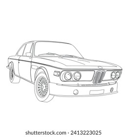 Coloring page vector line art for book and drawing. Black contour sketch illustrate Isolated on white background. High speed drive vehicle. Graphic element. Illustration car. Stroke without fill