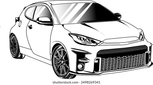 Coloring page vector line art for book and drawing. Black contour sketch illustrate Isolated on white background. High speed
drive vehicle. Graphic element. Illustration car. Stroke without fill