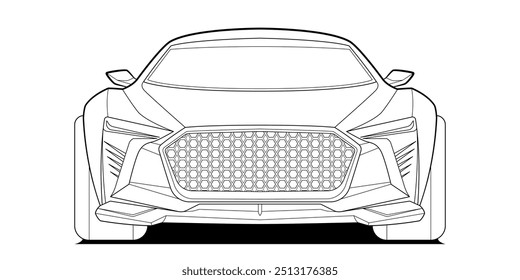 Colorindo a arte vetorial de linhas da página para livro e desenho. O esboço do contorno preto ilustra Isolado no fundo branco. Veículo com transmissão de alta velocidade Elemento gráfico. Carro de ilustração. Traçado sem preenchimento