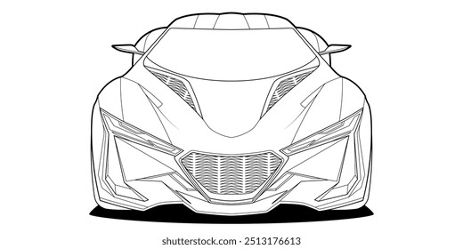 Coloring page vector line art for book and drawing. Black contour sketch illustrate Isolated on white background. High speed drive vehicle. Graphic element. Illustration car. Stroke without fill