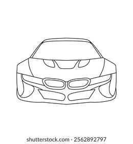 Coloring page vector line art for book and drawing. Black contour sketch illustrate Isolated on white background. High speed drive vehicle. Graphic element. Illustration car. Stroke without fill