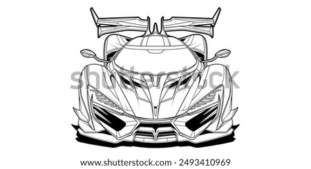 Coloring page vector line art for book and drawing. Black contour sketch illustrate Isolated on white background. High speed drive vehicle. Graphic element. Illustration car. Stroke without fill