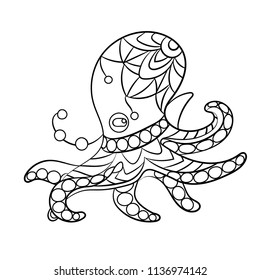 Coloring page vector with octopus animal in ornaments with beads