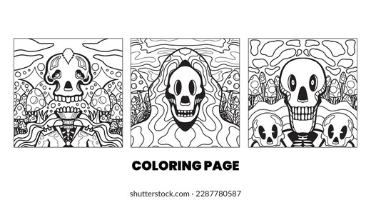 Calavera vectorial de página de color para adultos