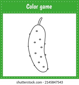 Coloring page of a vegetable for kids education and activity.Cucumber.Vector black and white illustration on white background