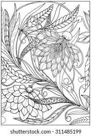 Coloring page with vintage flowers pattern