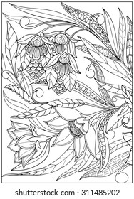 Coloring page with vintage flowers pattern